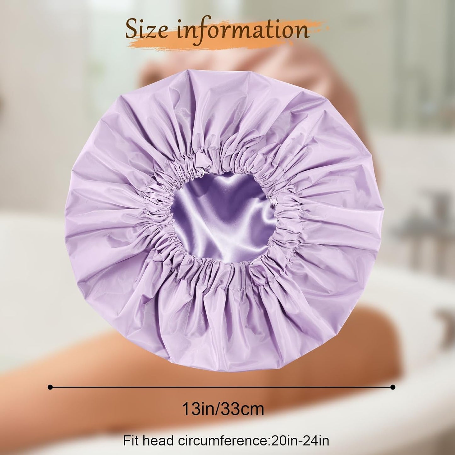 Skiennix Shower Cap - Reusable Waterproof Satin Lined Design | Large Purple Bath Cap with Soft Elastic Band