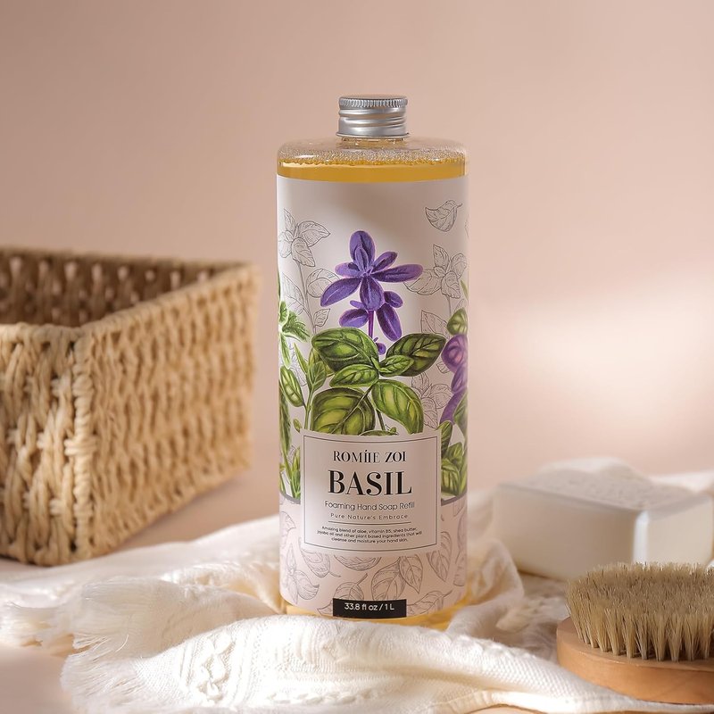ROMIIE ZOI Foaming Hand Soap Refill - Gentle & Moisturizing Basil Formula | 1 L / 33.8 FL OZ