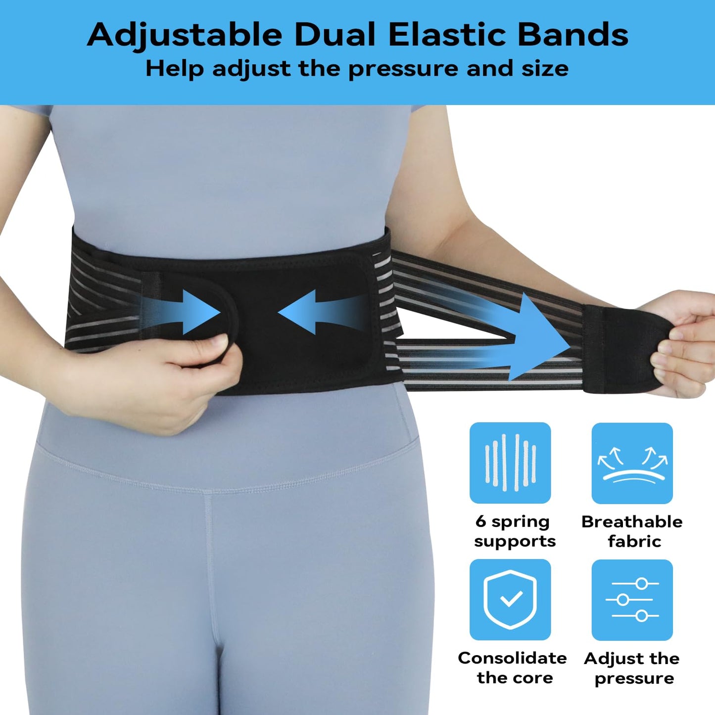 Umbilical Hernia Belt for Men and Women, Abdominal Binder Hernia Belt with 6 Stainless Steel Spring Support, Back Support with 2 Compression Tape, Adjustable Lumbar Support Brace Sciatica Pain Relief