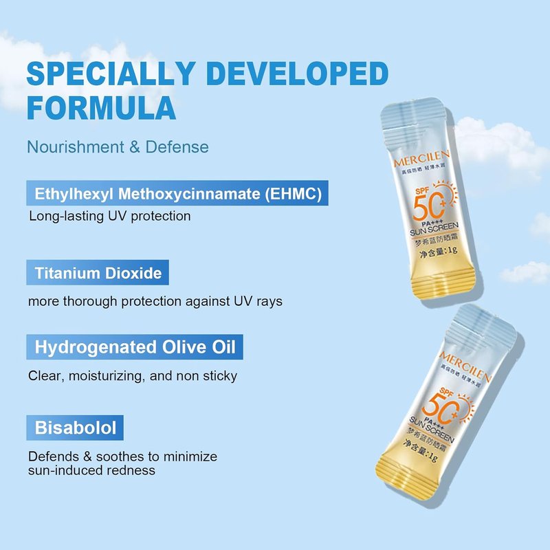 Mini Sunscreen SPF50+ PA+++ | 30PCS Travel Size Bulk for Face & Body - Lightweight, Non-Greasy, Water-Resistant