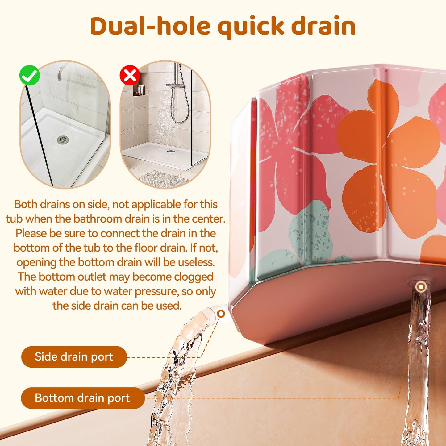 HLCZLUZ Portable Foldable Bathtub, Freestanding Bathtub No Installation, Bathroom SPA Soaking Bath Tub, Shower Stall Collapsible Hot & Ice Bath for Indoor Outdoor (Pink, ‎47.2"L x 21.6"W x 19.6"H)