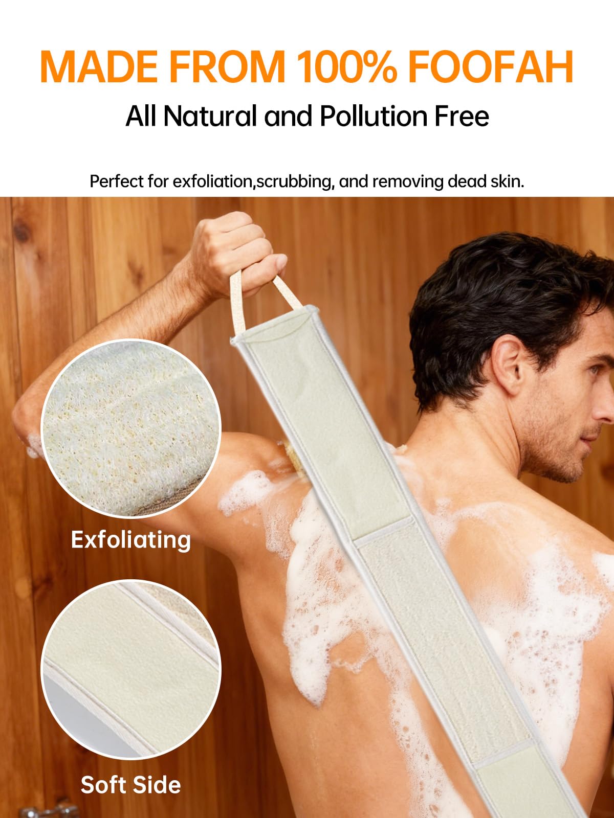 Natural Loofah Back Scrubber for Shower, Exfoliating Body Scrubber Loofah Set for Women and Men for Use in Shower Bath, Loofah Sponge to Clean Your Body and Back Deeply - 1 Count (Pack of 2)