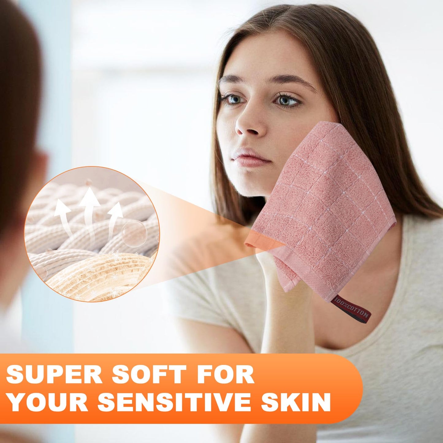 Wash Cloths 6 Pack 100% Cotton, Soft Absorbent Washcloths for Face & Body, Quick Dry Wash Cloths for Showering, Bathroom Towels, 6 Colors