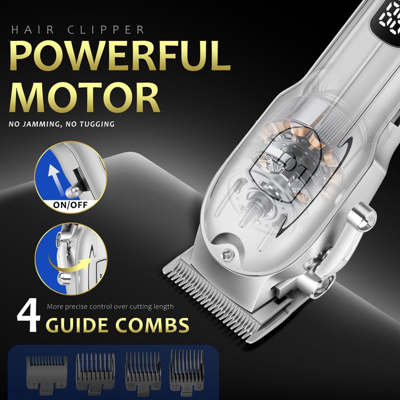 Hair Clippers for Men with LED Display, 4-Piece Cordless Grooming Kit with Hair Clipper, Beard Trimmer, Foil Shaver & Nose Trimmer, Complete Set for Home Barber