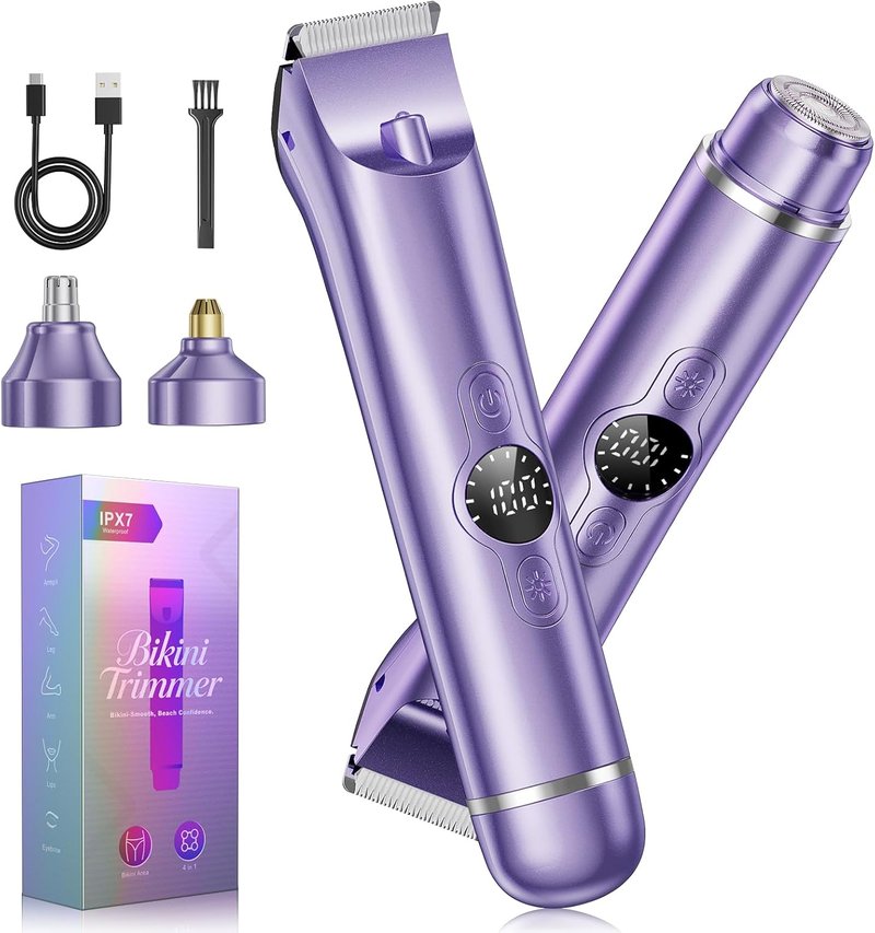 Skiennix 4-in-1 Bikini Trimmer for Women - Dual Head Electric Razor for Wet & Dry Use, Rechargeable for Body & Facial Hair