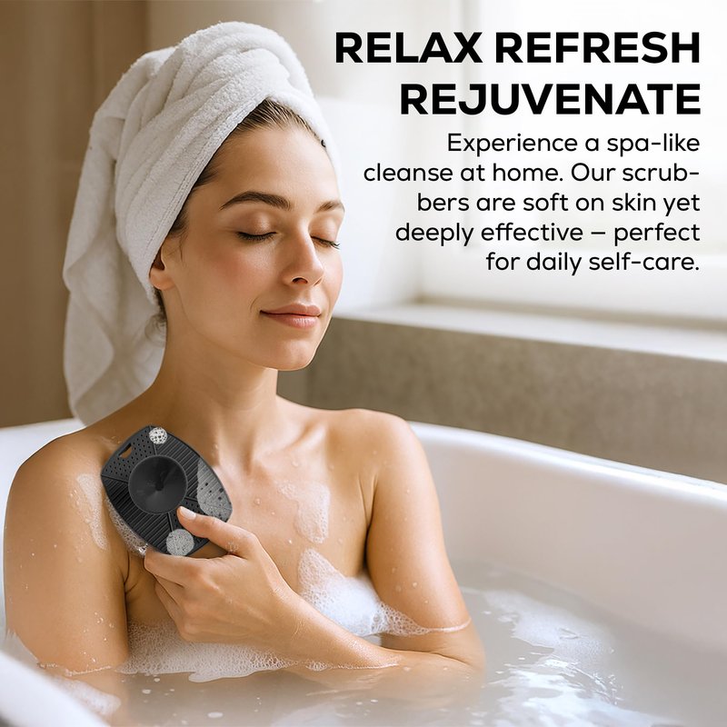 LauTus1 Silicone Body Scrubber — Suction Cup Mount & Hook, Gentle Exfoliating Shower Brush, Soft Loofah Alternative for Men, Women & All Skin Types — Graphite Black