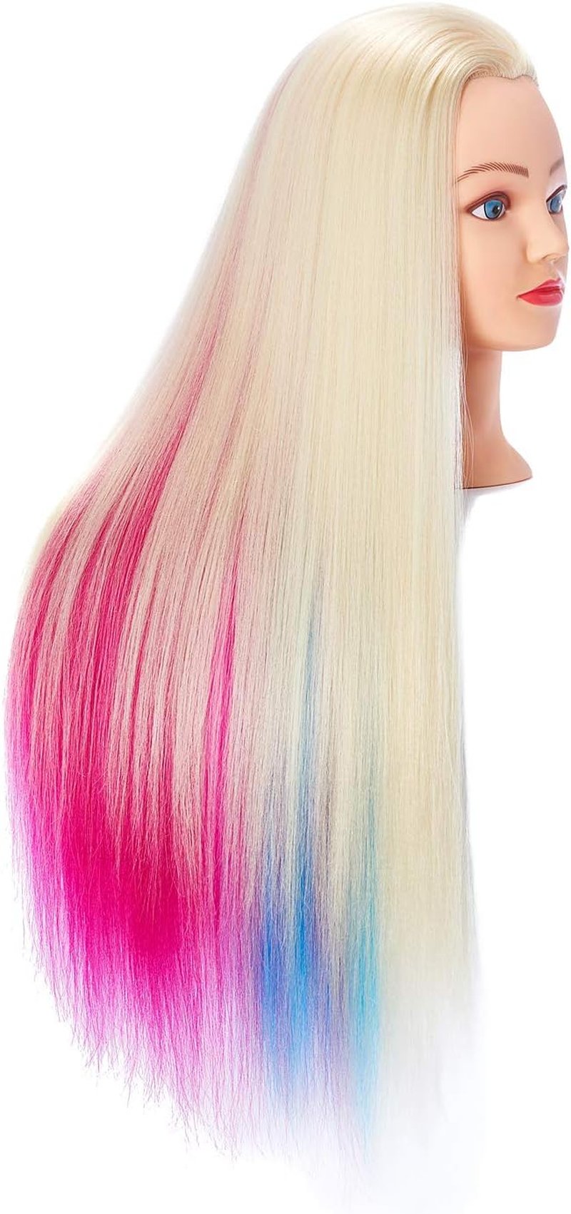 Hairingrid Mannequin Head 26"-28" for Hair Styling Training - Cosmetology Doll with Synthetic Fiber Hair & Free Clamp Holder | Multicolor