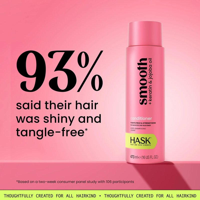 HASK Keratin Smoothing Shampoo & Conditioner Set | Defrizzes Unruly Hair, Softens, Detangles, Adds Shine | Sulfate Free, Silicone Free, Cruelty Free, Color Safe | 16oz each