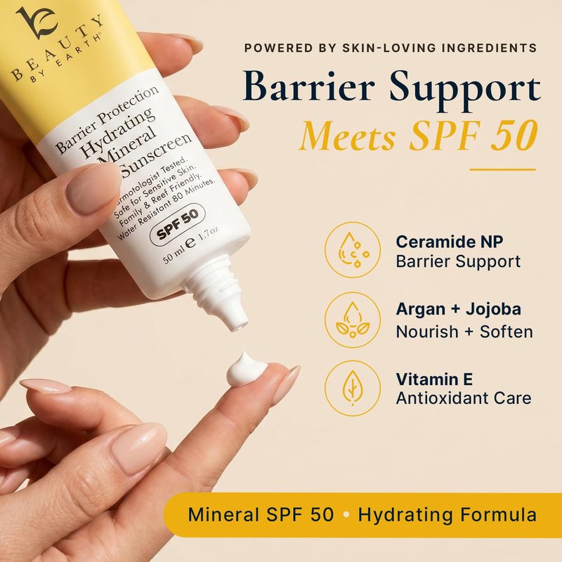 Mineral Sunscreen for Face SPF 50 - Broad Spectrum Zinc Oxide, Non-Greasy Moisturizer for Sensitive Skin | Natural & Organic Ingredients