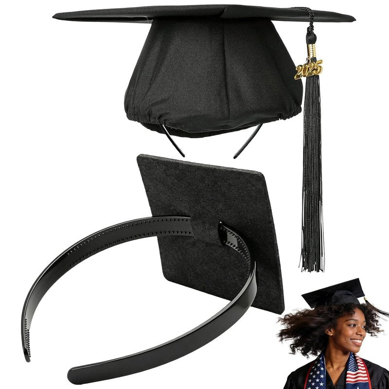 PUNCHMAN Graduation Cap Headband Insert - Black Firm Anti-Fall Hair Band for Secure Grad Cap