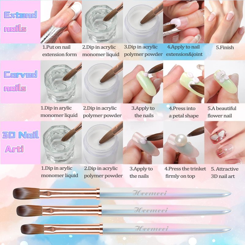 heemeei Acrylic Nail Brush Size 12, 100% Pure Kolinsky Nail Art Brush, Sturdy Handle Acrylic Powder Design Tools for Professional Manicure DIY Home Salon (12#)