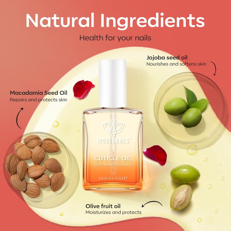 modelones Nail Strengthener Cuticle Oil for Nails Rose Nail Oil for Growth and Strength Nail Growth Oil Cuticle Care Quick Dry Nail Care Moisturize and Strengthen Damaged Nails 15ml 0.5Fl Oz