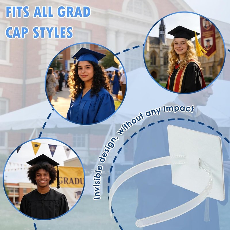 Graduation Cap Headband - Clear White Anti-Fall Hair Band | Secure Holder for Grad Cap & Hairstyle