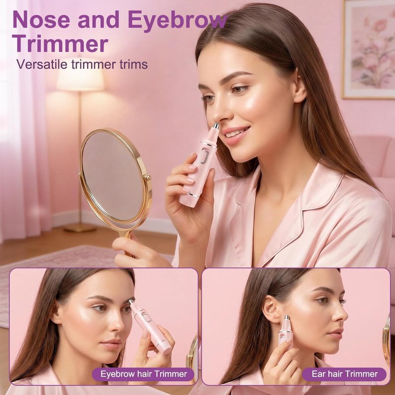 Nose Hair Trimmer for Women,USB Rechargeable Ear and Nose Trimmer,2026 Professiona 2 in 1 Painless Eyebrow & Facial Hair Trimmer Remover,IPX7 Waterproof,Portable Nasal Hair Clipper,Dual-Edge Blades