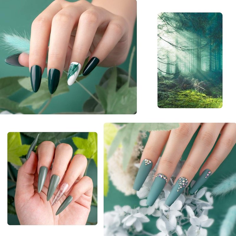 Beetles Green Gel Polish Set - 6 Colors Dark Green Baby Blue Gray Summer Color Gel Nail Polish Misty Soak Off DIY Home Uv Nails Gifts for Women Girls day
