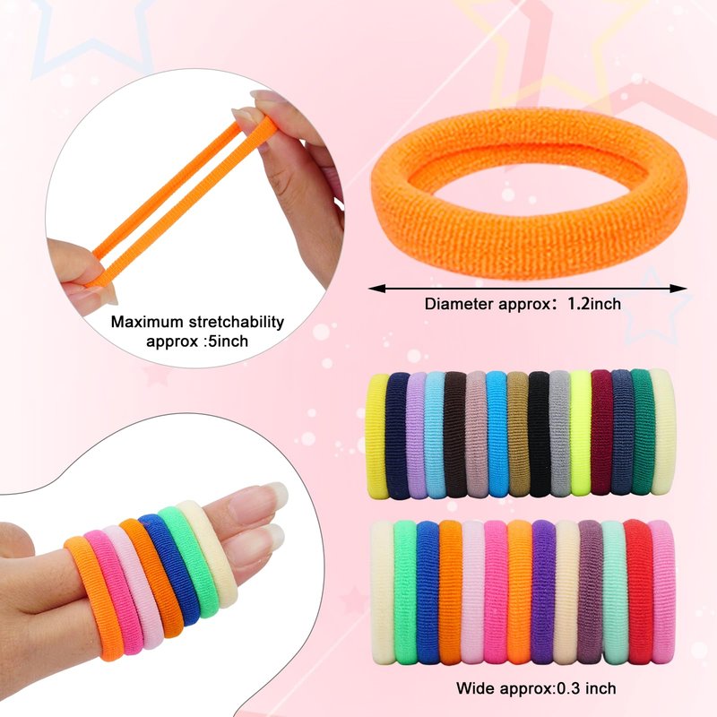 LuSeren 120 Pcs No Damage Hair Ties for Women Thick Hair, Large Soft Seamless Nylon Cloth Elastic Hair Ties Ponytail Hair Holders Hair Elastics Hair Band for Women