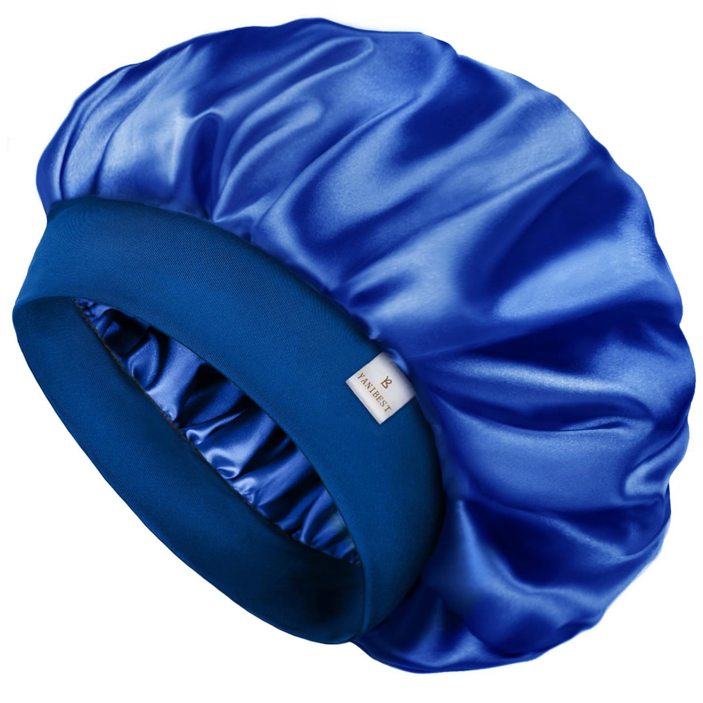 YANIBEST Silk Bonnet for Men Women Hair Bonnet for Sleeping Double Layer Satin Bonnet for Natural Curly Hair Unisex Sleep Cap, Royal Blue