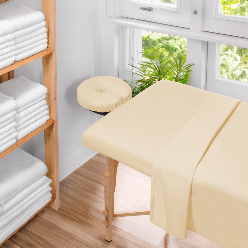 Saloniture 3-Piece Microfiber Massage Table Sheet Set - Premium Facial Bed Cover - Includes Flat and Fitted Sheets with Face Cradle Cover - Natural
