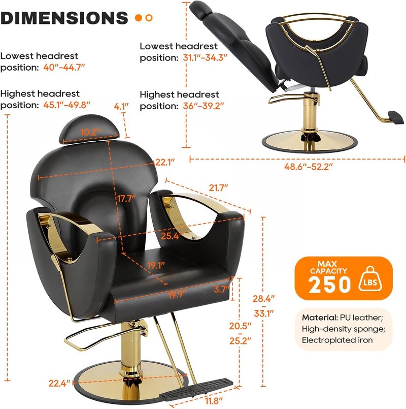 PayLessHere Professional Salon Chair - Adjustable Barber Chair with Reclining Backrest & Footrest | Multi-Use for Salon & Spa Treatments