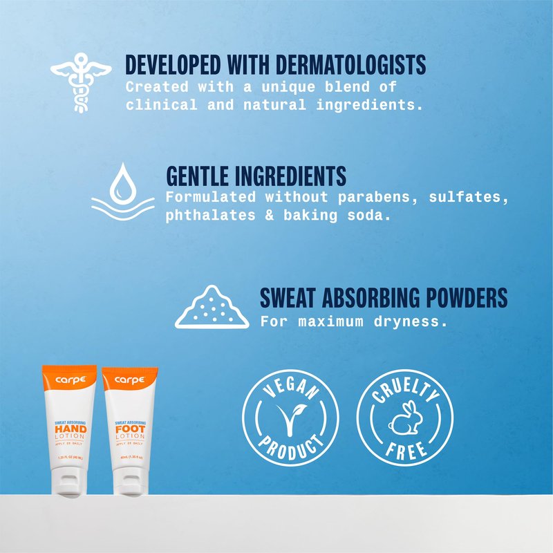 Carpe Sweat Absorbing Hand & Foot Lotion Bundle, Stop Sweaty Hands and Sweaty,Smelly Feet, Dermatologist Recommended