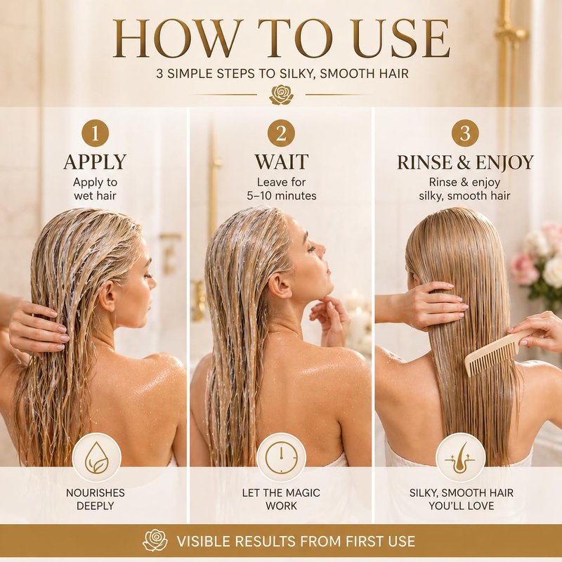 DJ LADY NADA Rose Rhapsody Hair Mask - Deep Repair for Dry & Damaged Hair | Hydrolyzed Keratin, Biotin, Argan Oil - 8.8 oz