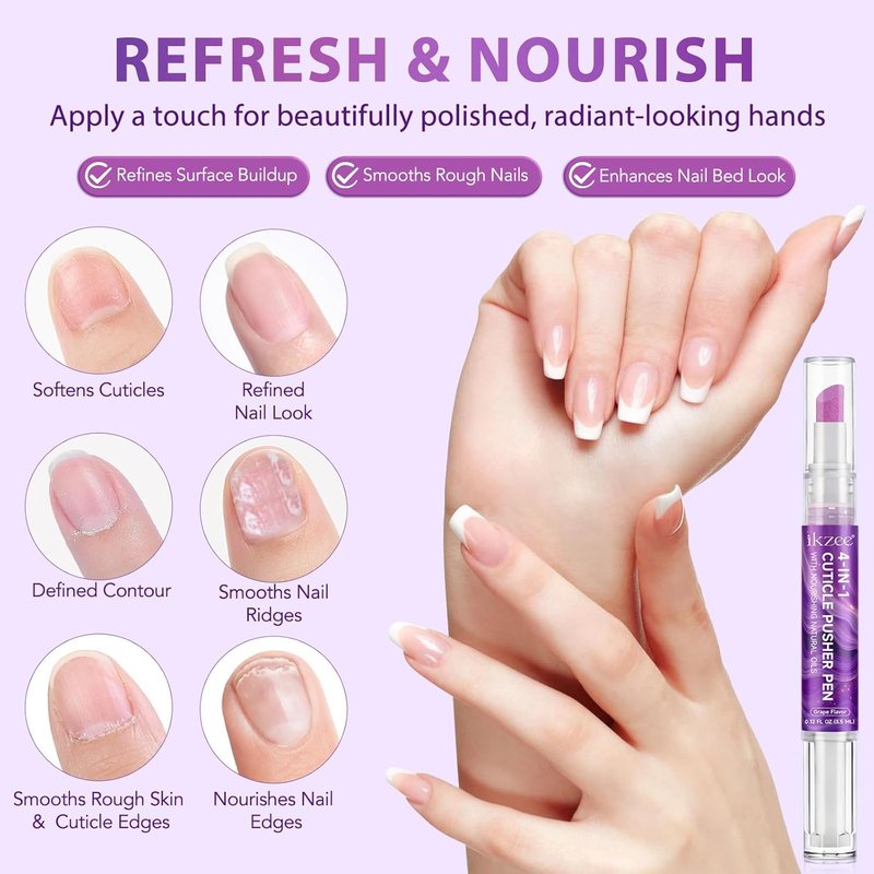 Skiennix 4-in-1 Cuticle Pusher & Oil Pen - Natural Oils for Moisturizing & Strengthening Nails