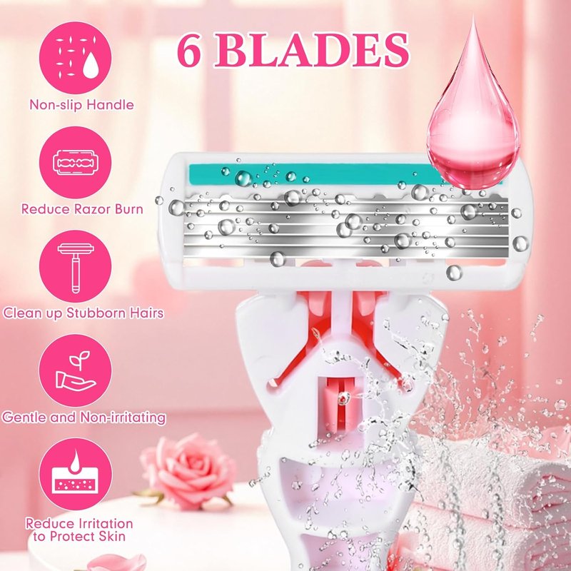 Lasnten 16 Pcs Women Razor 6 Blade Shaving Razor Kit, 1 Handle and 15 Cartridge Refills for Women Lady Sensitive Skin