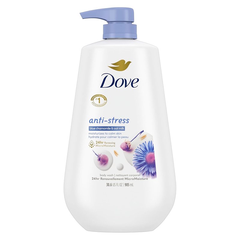 Dove Body Wash - Anti-Stress Blue Chamomile & Oat Milk | 30.6 oz Moisturizing Cleanser for Soft Skin