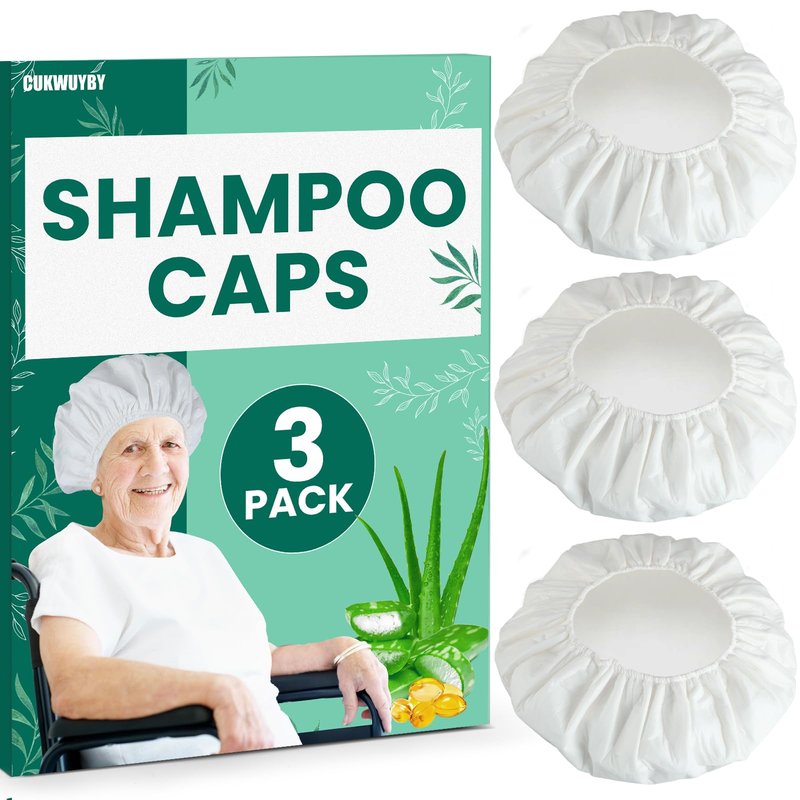 CUKWUYBY 3 Pack Shampoo Caps No Rinse Waterless Shampoo Caps Hair Wash Caps Shampoo and Condition Cap for Bedridden Patients, Elderly, Adults