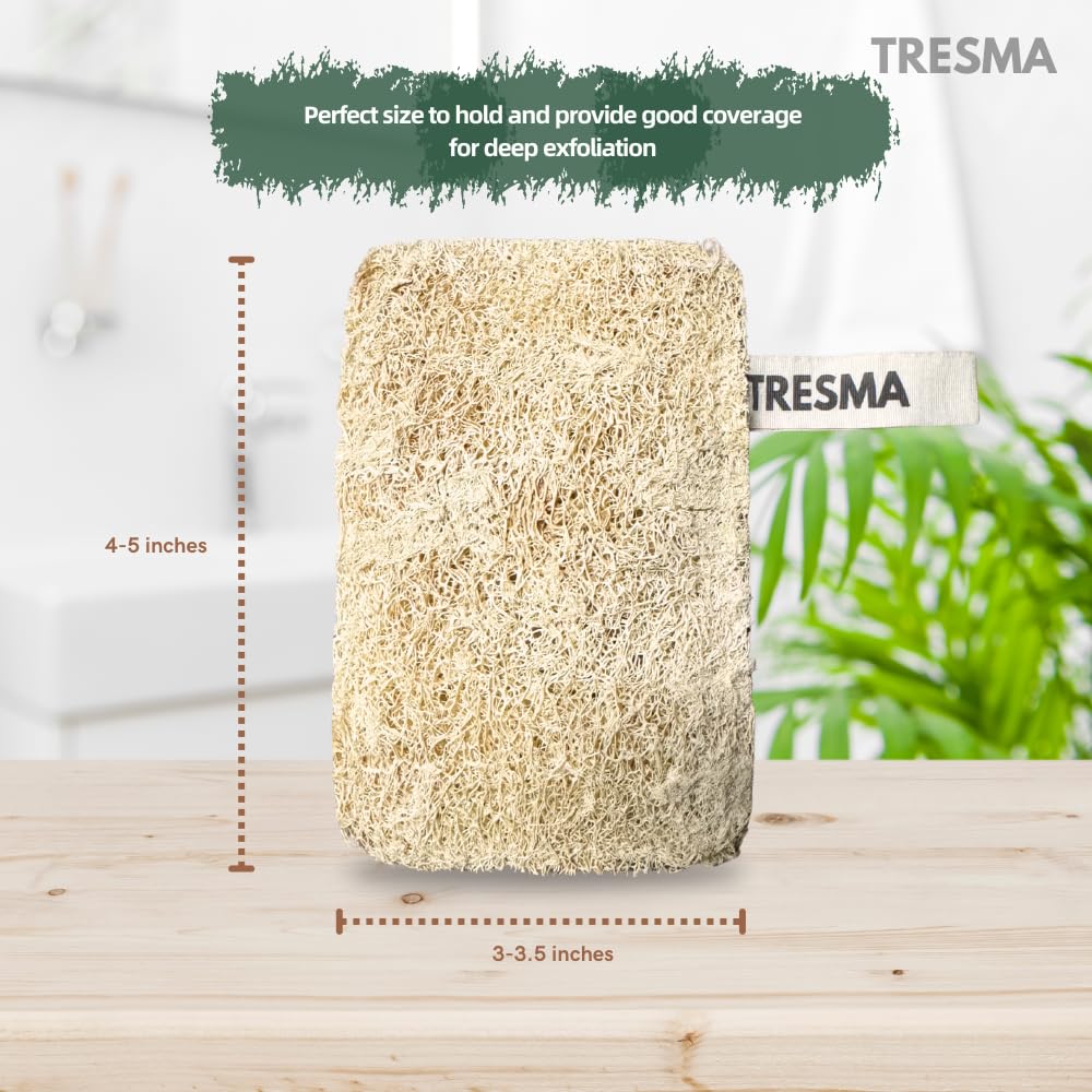 Natural Loofah Body Sponge, Plant-Based Exfoliating Scrubber for Men & Women, Rectangle Organic Loofahs for Deep Cleansing & Skin Smoothing (3 Pack)