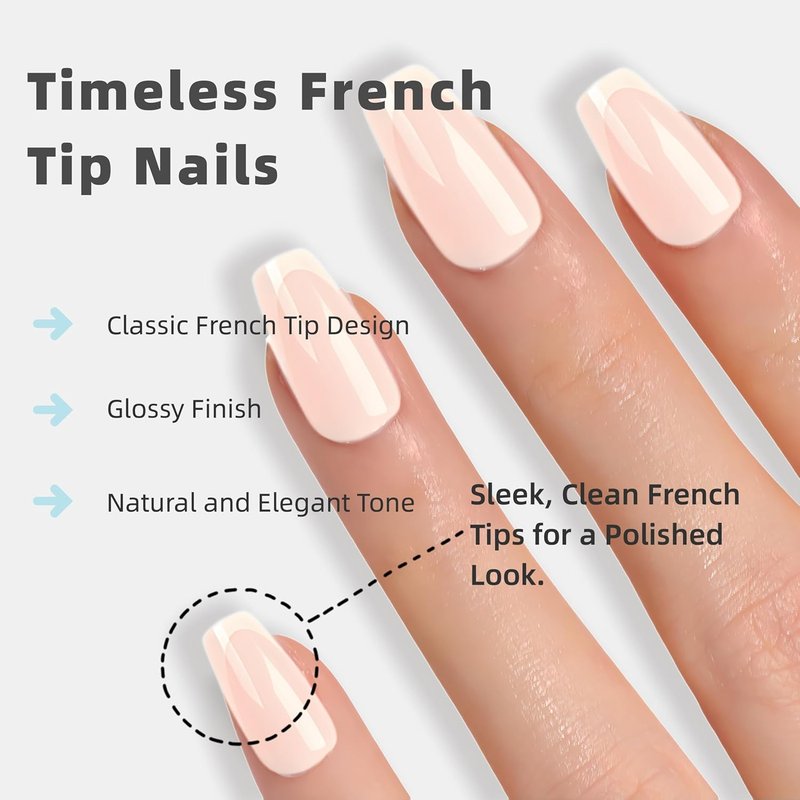 Medium Square Press-On Nails - Classic White V-Tip French Manicure | Glue-Free Acrylic with Adhesive Tabs (24 Pcs)