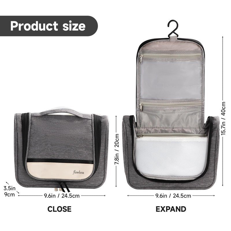 Posprica Hanging Toiletry Bag with Hook - Waterproof Travel Organizer with Multiple Compartments, Portable Cosmetic Makeup Bag for Women Men, Bathroom Gym Travel