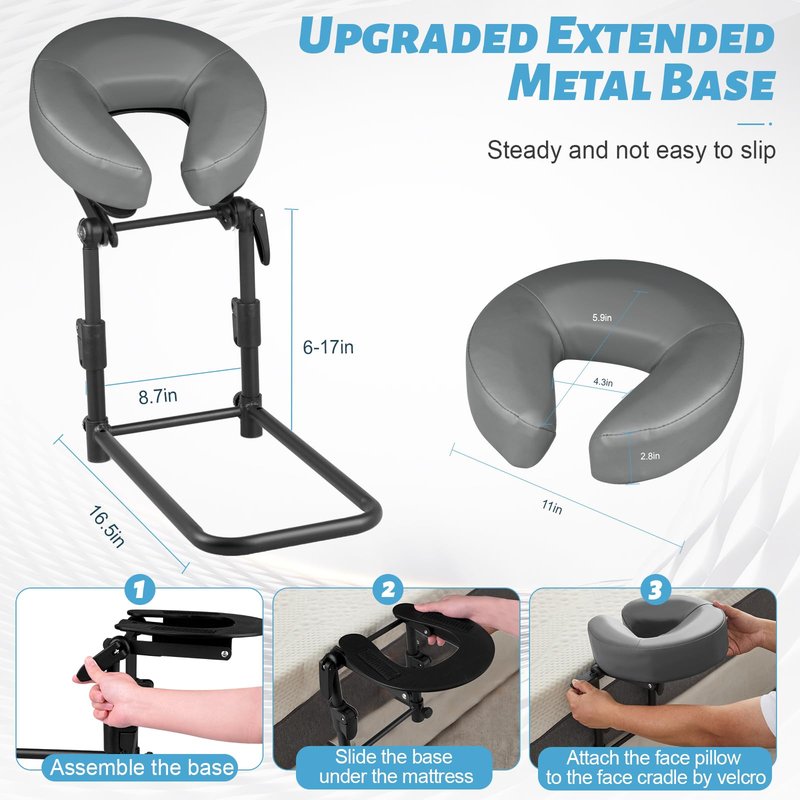 HoMove Massage Headrest for Bed, Adjustable Massage Face Cradle at Home, Portable Bed Massage Head Holder, Massage Table Head Rest for Salon Spa, Face Down Pillow After Eye Surgery, Dark Gray