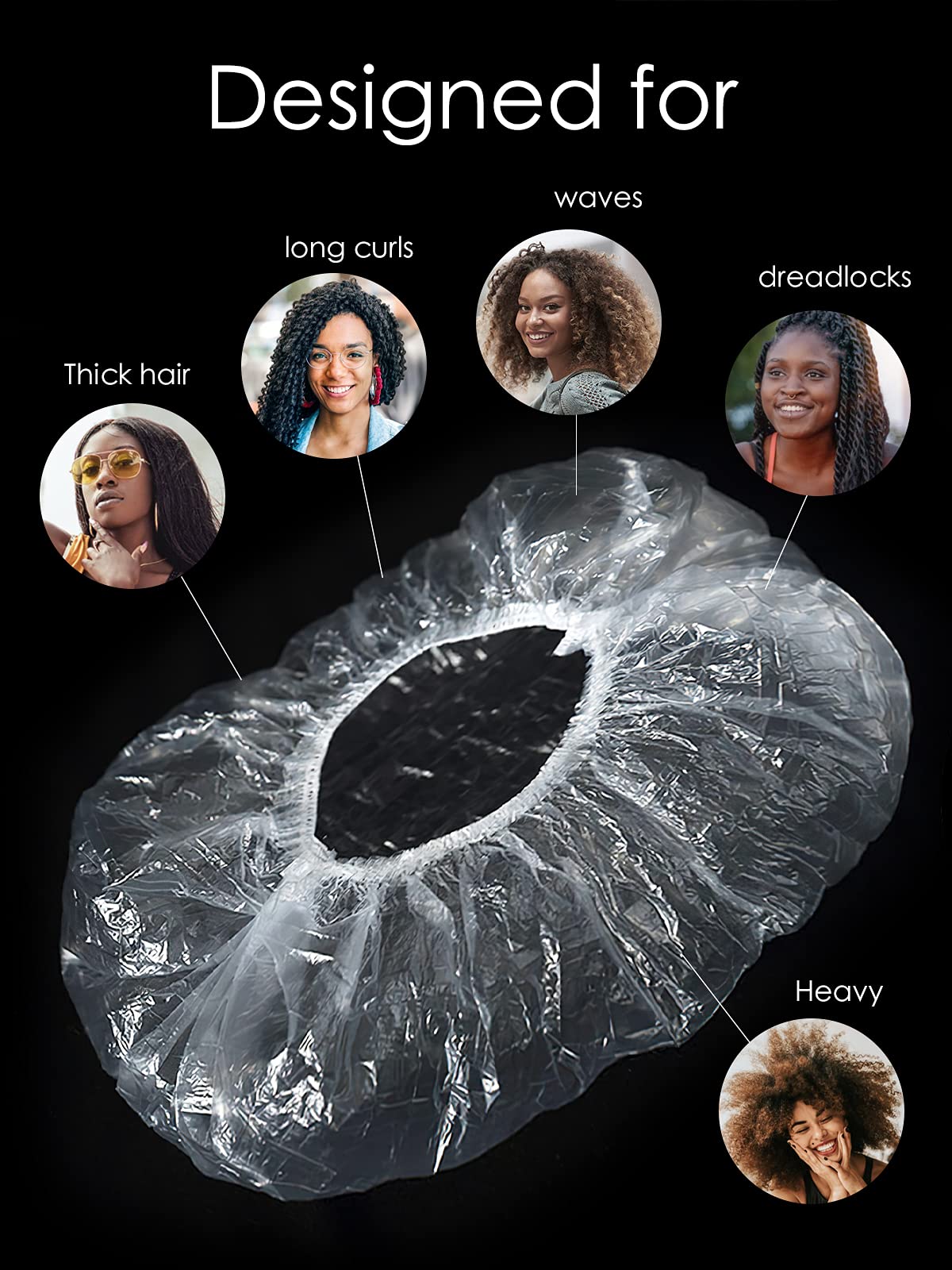 100Pcs XXL Oversized Disposable Plastic Shower Cap for Long Braids, Dreadlocks & Locs - Big Plastic Shower Cap for Black Women's Hair Treatment