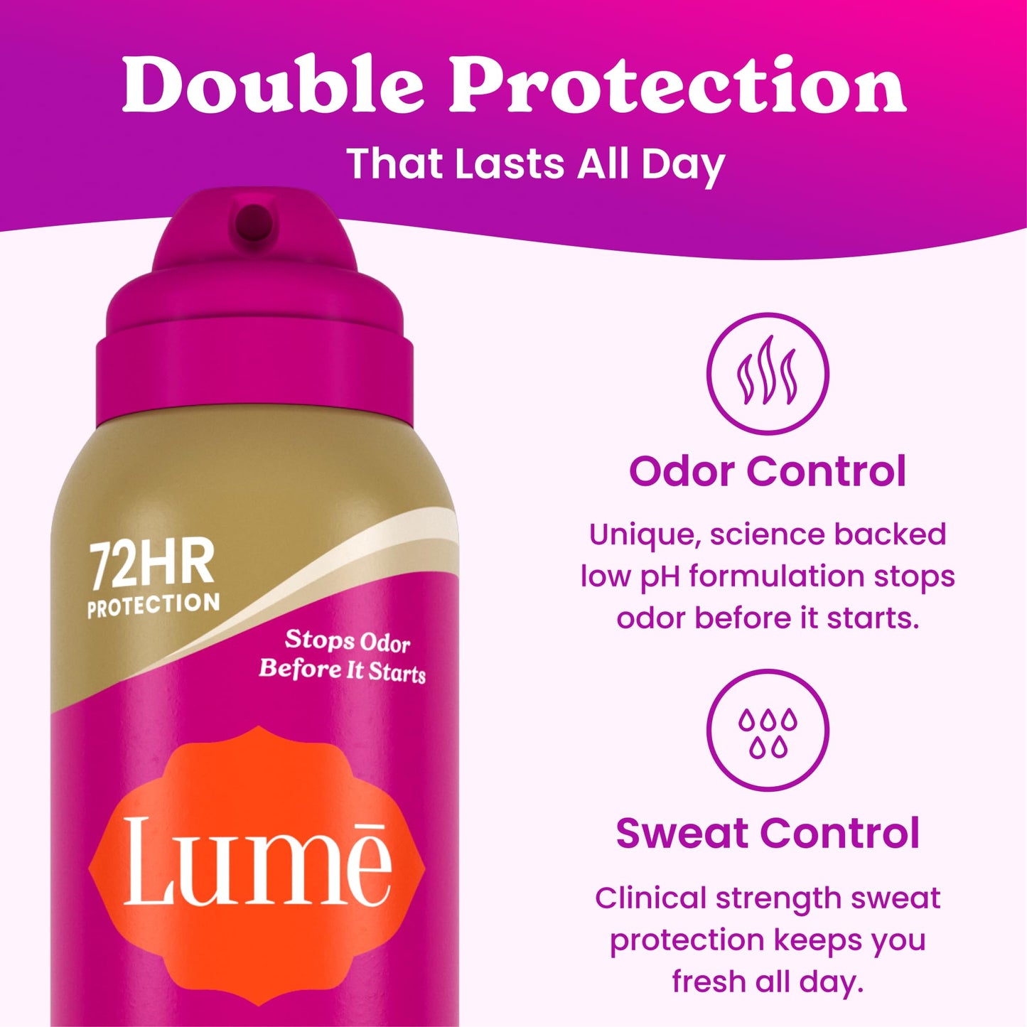 Lume Deodorant Plus Sweat Control - Invisible Spray - Extra Strength Antiperspirant For Underarms - 72 Hour Odor And Sweat Control - Phthalate and Paraben Free Formula - 2 Pack (Vanilla Bliss)