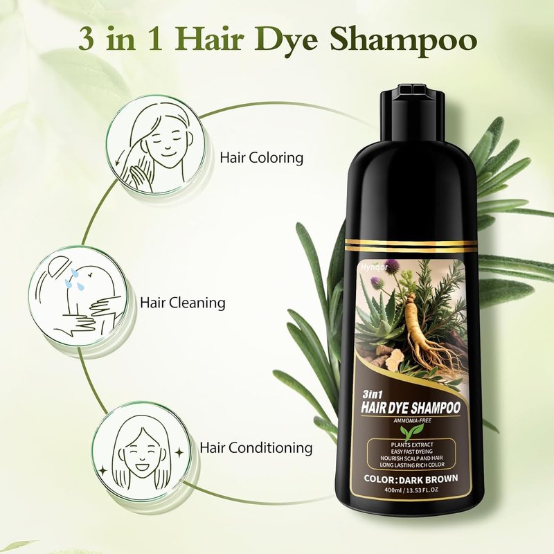 Hynqor Dark Brown Hair Dye Shampoo,Gray Hair Cover up Herbal Semi-Permanent Hair Color Shampoo for Women Men