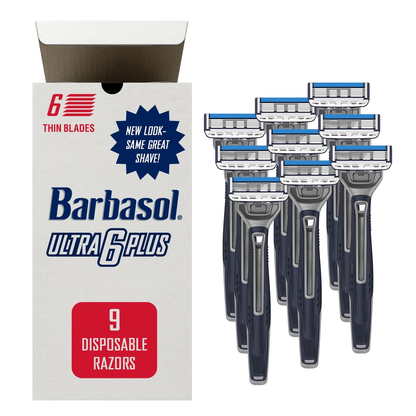 Barbasol Ultra 6 Plus Value Pack | Premium 6-Blade Disposable Razors | Disposable Shaving Razor Bundle | Close Shave Technology, UltraTrimmer 7th Blade, Pivoting Head (3 Packs / 9 Total Razors)