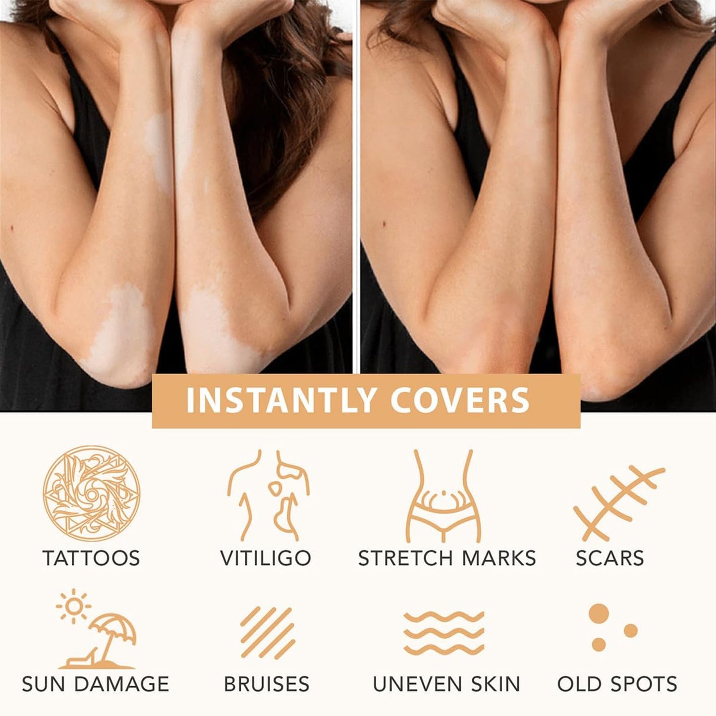 Waterproof Leg & Body Makeup - Tattoo Cover Up Makeup & Tattoo Concealer - Long Lasting Body Foundation - Easy Application - Flawless-Looking Legs - Subtle Sun-Kissed Finis - Medium