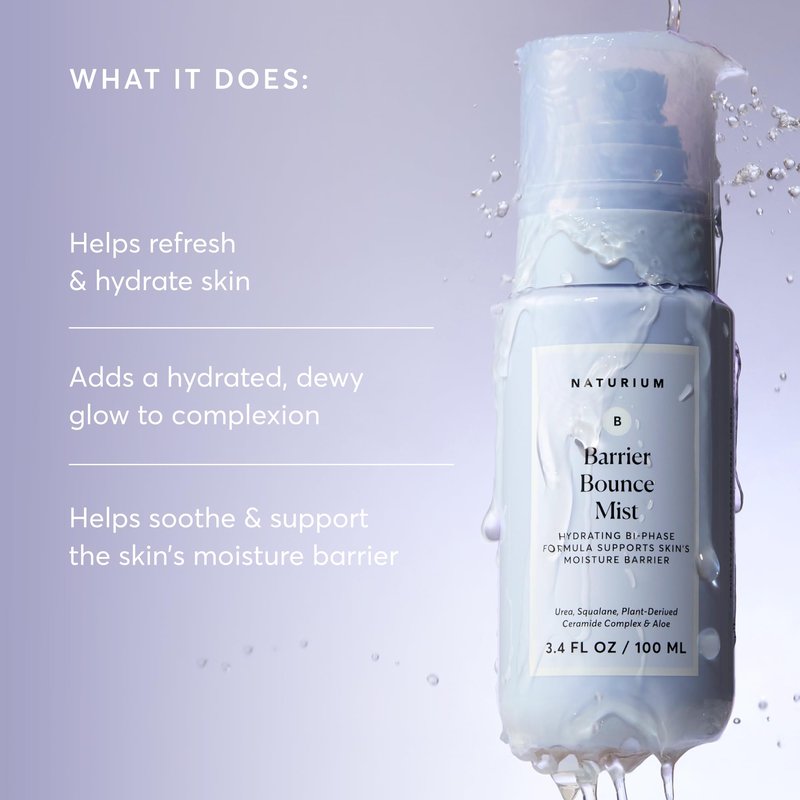 Naturium Barrier Bounce Mist, Hydrating Skincare with Urea, Squalane, Plant-Derived Ceramide & Aloe, 100 mL / 3.4 fl oz