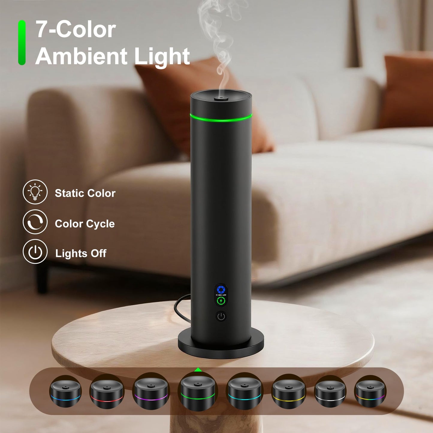 Waterless Diffuser, 1000 Sq.Ft Coverage, Essential Oil Diffuser– Plug-in Only, Remote Control, Adjustable Mist Mode, Mood Lights Aromatherapy Diffuser for Home, Large Room, Office, Hotel, Black