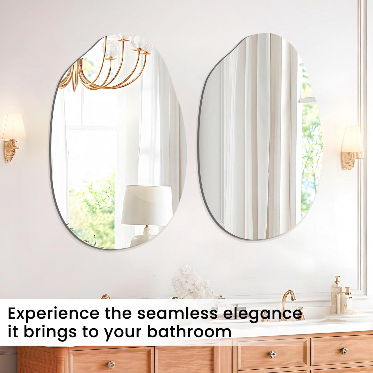 VASUHOME Frameless Bathroom Mirror - Irregular Design, 24 x 36 Inch Wall Mounted | Stylish Vanity Decor