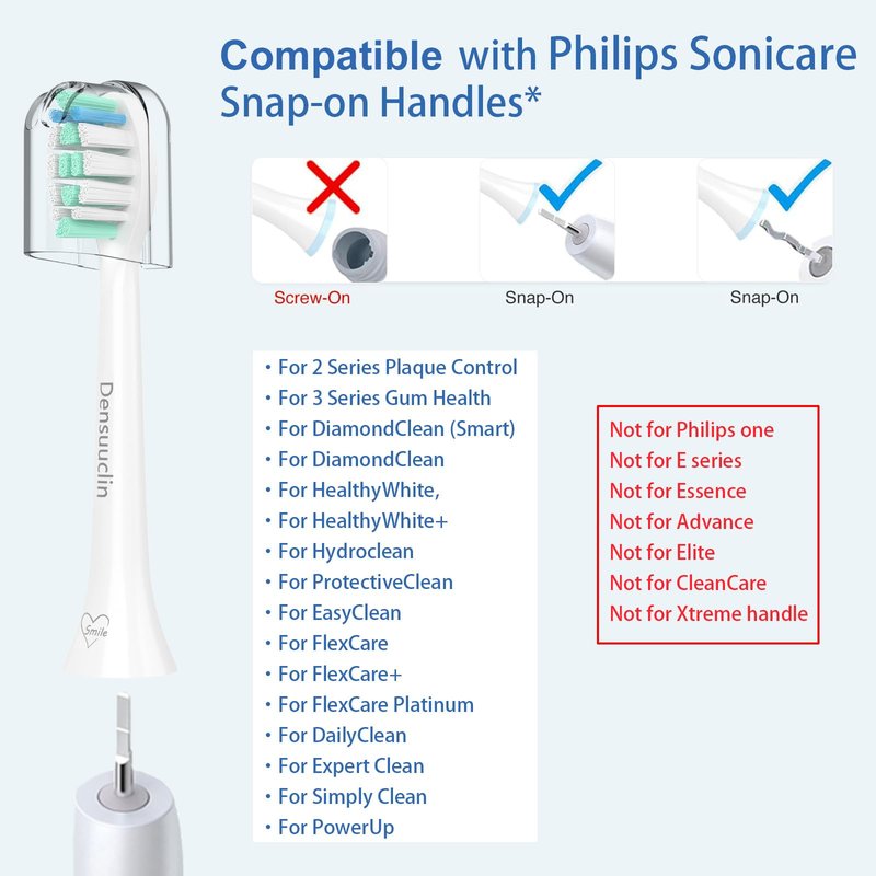 Densuuclin Toothbrush Replacement Heads for Philips Sonicare and More Click-on Handles 12 Pack White
