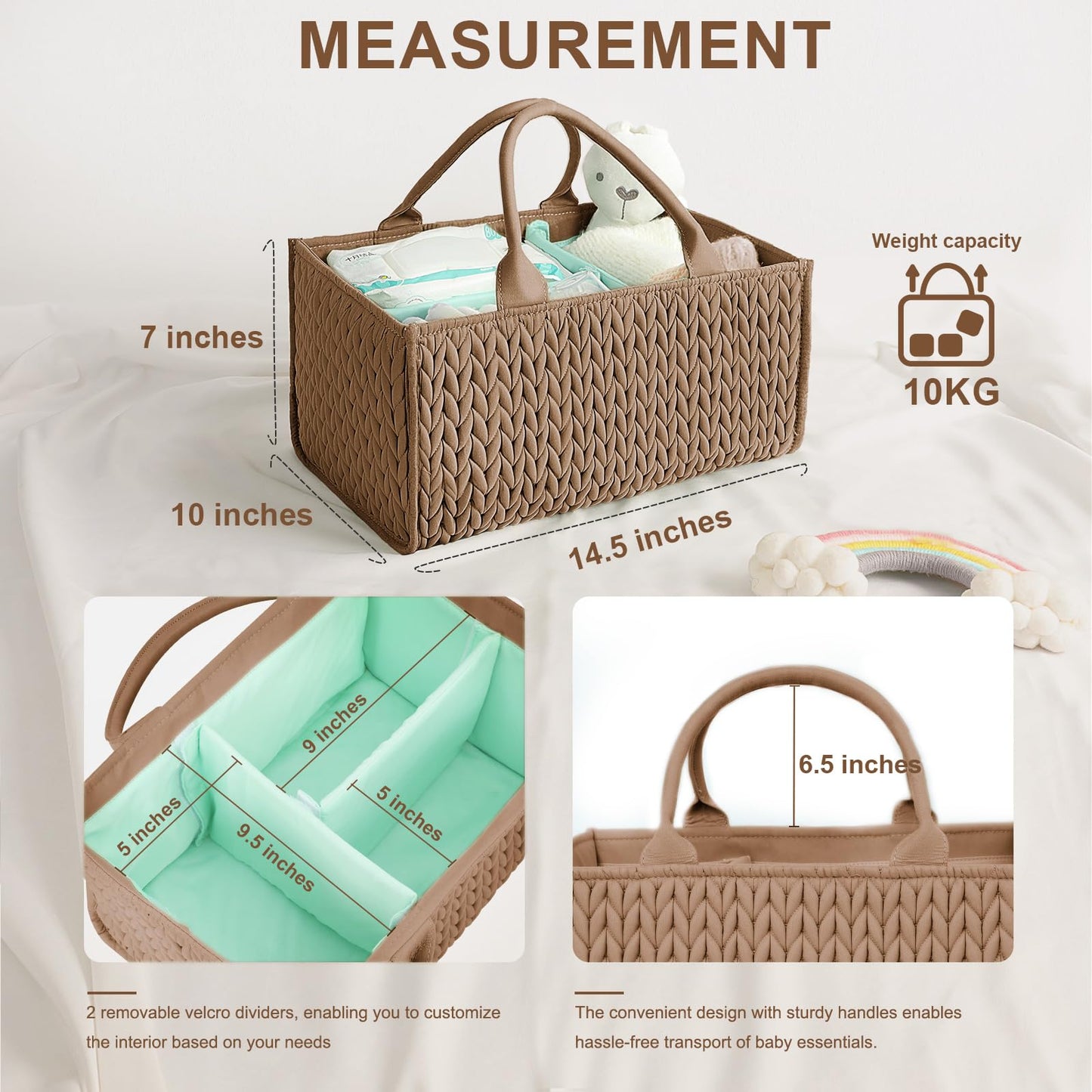 MOMINSIDE Diary Baby Diaper Caddy Organizer, Baby Basket Nursery Storage, Caddy Organizer for Portable Changing Table Dresser Car, Baby Registry Baby Shower Gifts for Girl Boy(Fair Green)
