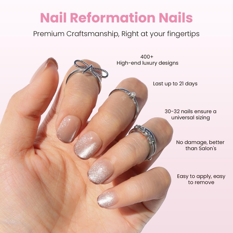 Nail Reformation Press On Nails, Shimmer Bright | Short Square Fake Nails in Brown French Tip on Neutral Base in Velvet Finish, Reusable Stick On Nails in 15 Sizes - 30 False Nail Kit for Women Gifts