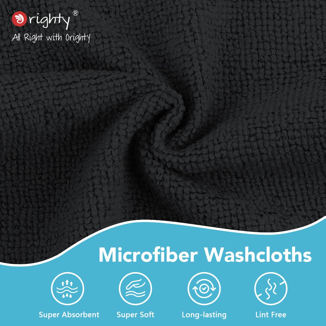 Orighty Microfiber Washcloths 20 Pack – Soft, Quick-Dry Face & Hand Towels for Travel, Gym, Spa, Hotel, 11.5"x11.5", Black
