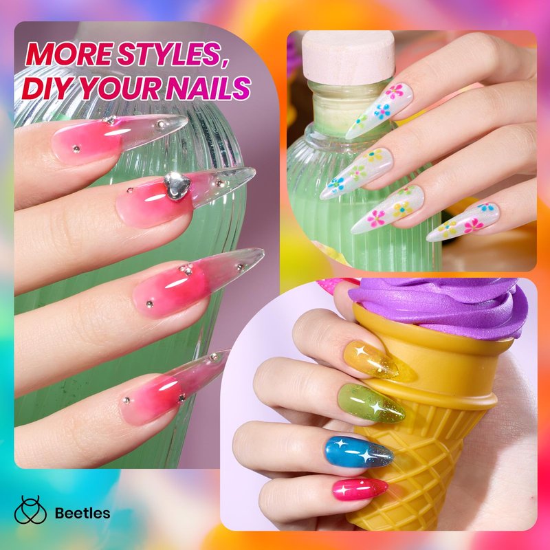 Beetles Neon Gel Nail Polish Set - 6 Colors Summer Jelly Gel Nail Polish Kit Hot Pink Red Blue Yellow Green Sheer Transparent Effect French Nail Art Tropical Glow Series Manicure Gift for Women
