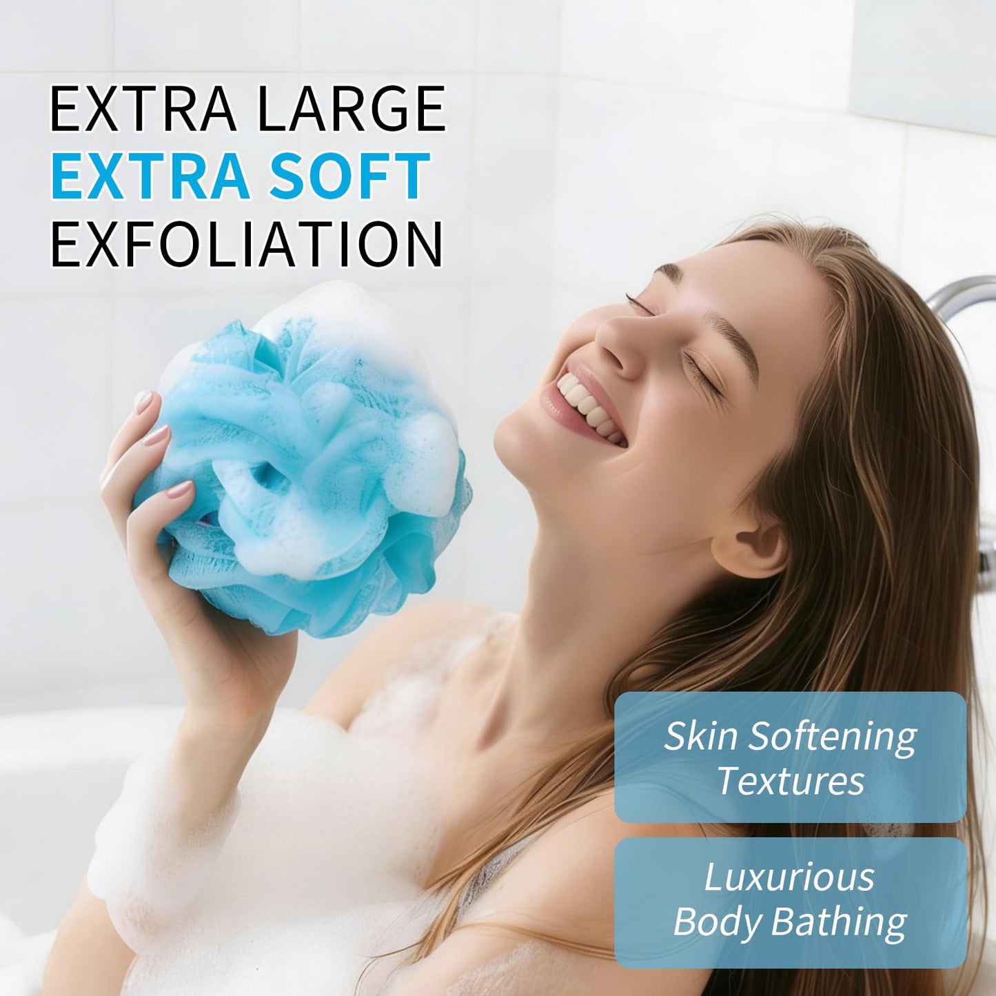 BCKENEY Bath Loofah Sponge Body Scrubber Extra Large 75g Soft Mesh Shower Poufs for Women & Men - Exfoliator Bathing Accessories