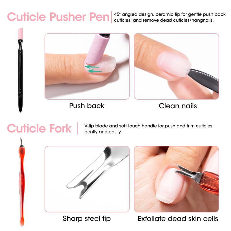 Gellen Nail Care Kit Manicure Tools Kit: Nail Strengthener and 2Pcs Nail File & Buffer 100/180, Cuticle Pusher Pen, Cuticle Oil & Remover, Fork | Nail Clipper & Brush