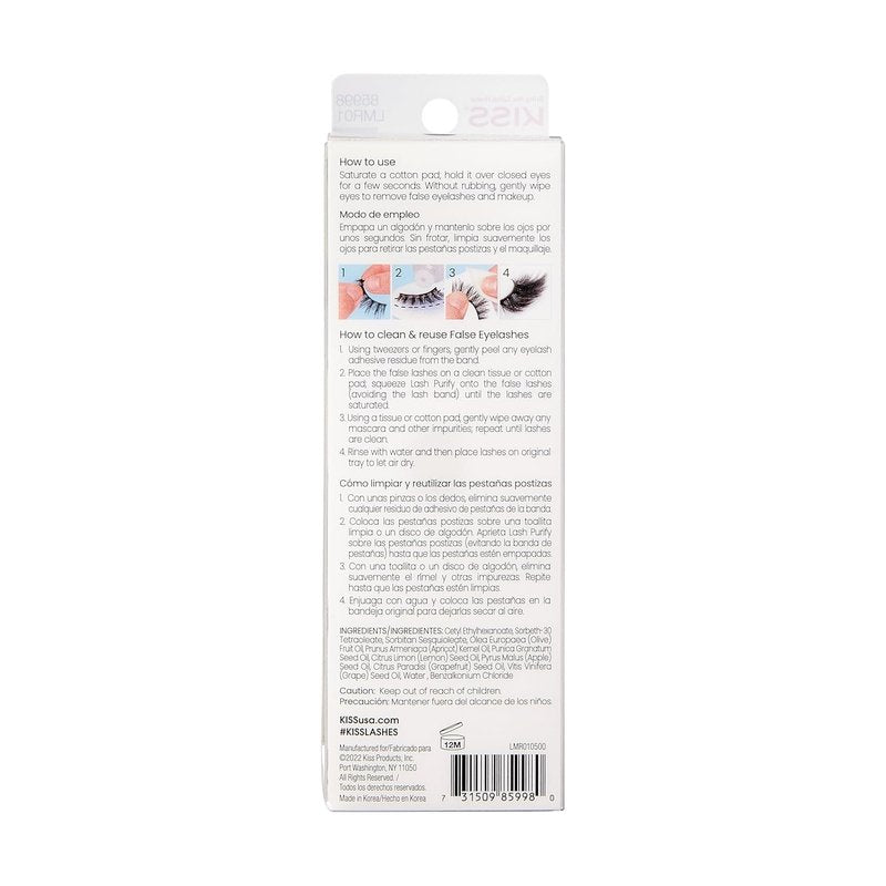 KISS Lash Purify Eye Makeup Remover - Gentle 3-in-1 Formula for Lash Glue & Waterproof Makeup, 50 ml