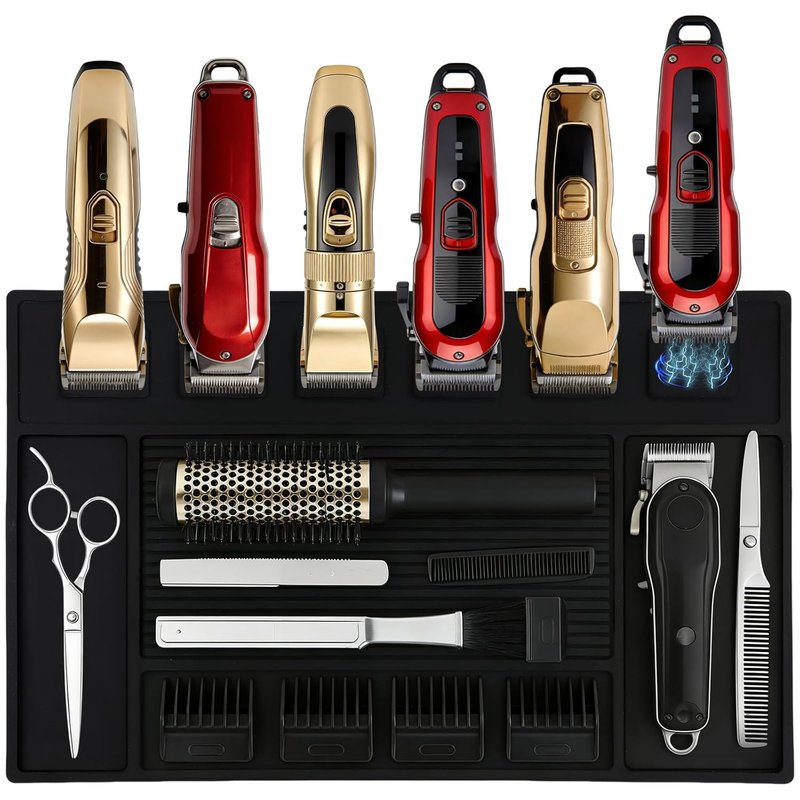 Magnetic Barber Mat - Tool Organizer with 6 Strong Magnets | Black Barber Station Accessory